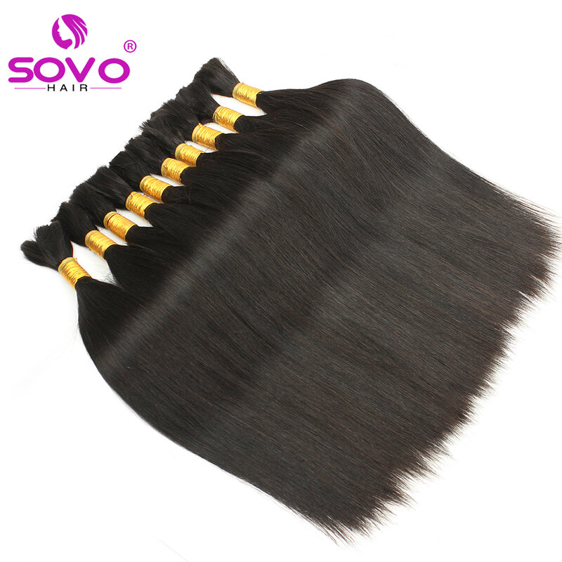 Straight Bulk Hair Bundles 100% Human Hair 1 Bundle 100 Grams Brazilian Virgin Hair 14"-28" Natural Black For Black Woman