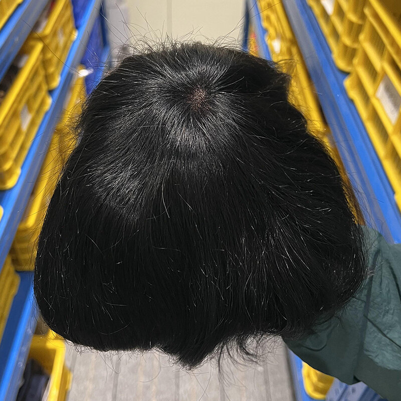 Rambut palsu manusia untuk pria kulit tipis PU 6 inci rambut lurus wig pria warna alami pengganti rambut untuk sistem rambut manusia Pria
