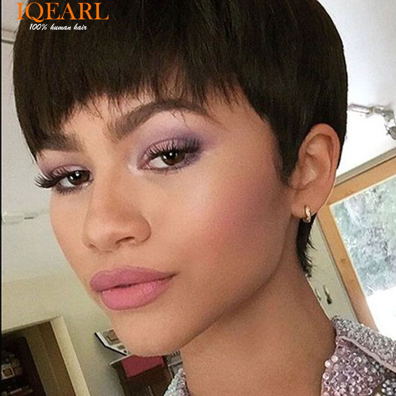 Short Pixie Cut Wig Straight Human Hair Bob Wigs For Black Women Machine Made Wigs With Bangs Glueless Wig Human Hair Wigs