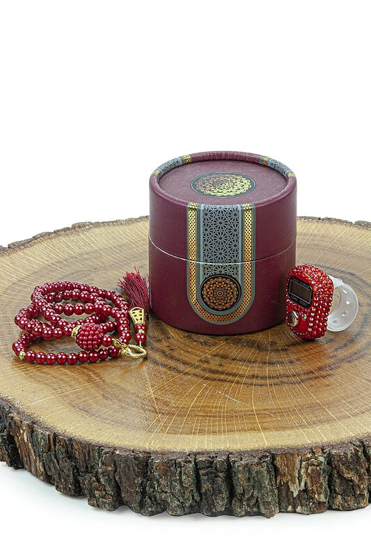 3 buah Set hadiah Mevlüt dalam kotak silinder dengan rosario mutiara, batu dan mesin melantangi doa Mevlüt haji Umroh mahar
