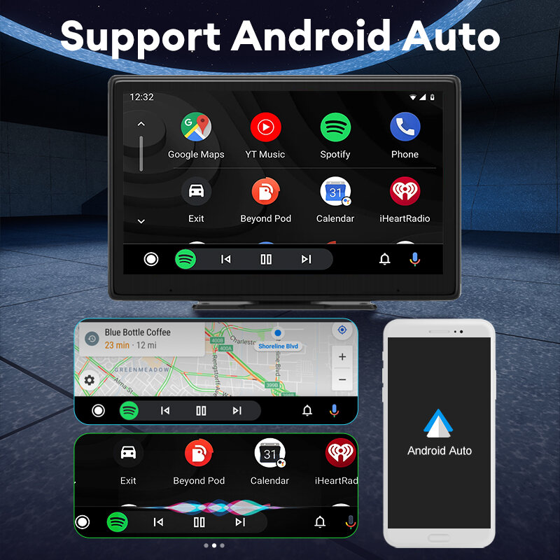 Acodo-reproductor Multimedia de vídeo para coche, dispositivo con Android, CarPlay, pantalla táctil portátil de 9 pulgadas, con soporte USB AUX, cámara de visión trasera