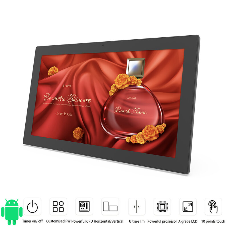 18,5 Zoll Android Touchscreen interaktives Display an der Wand montiert | WLAN, Ethernet, BT, HDMI, No-Stop-Arbeit, Timer ein/aus