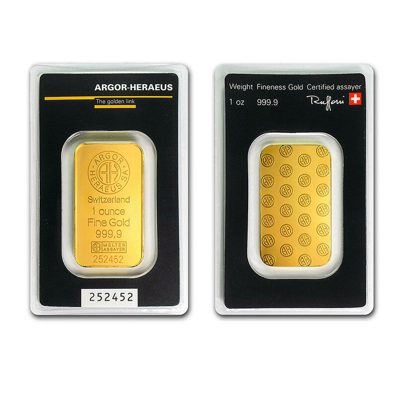 Swiss 1 Ounce Argor Heraeus Gold Bar koin peringatan mata uang asing hadiah koin Bullion koleksi 24K berlapis emas
