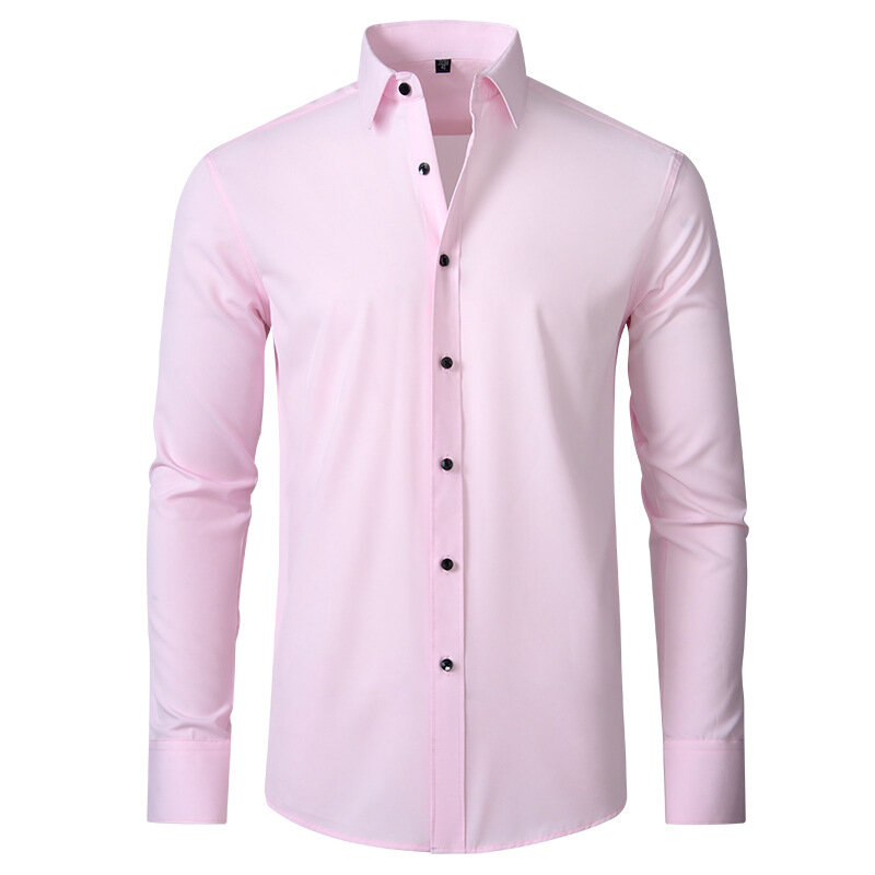 Camisa masculina elástica de quatro lados, sem engomar, sem rugas, camisa simples de negócios, estilo fino, LH051