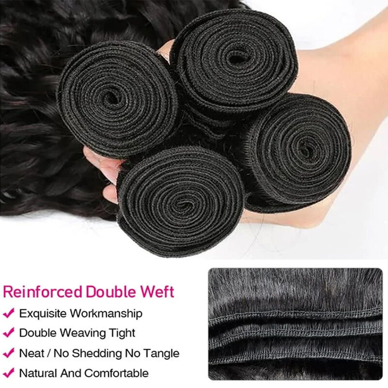 Bundel rambut manusia keriting gelombang dalam dengan ekstensi Brasil 13x4 renda Frontal transparan untuk wanita menenun 3 bundel dengan penutup