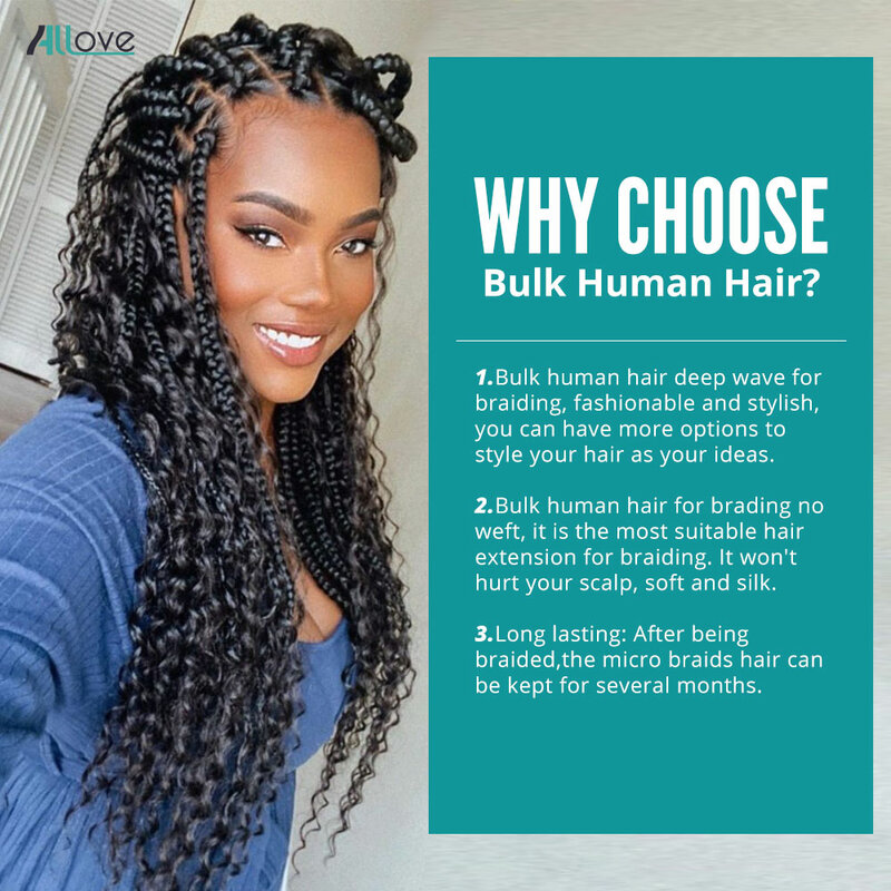 Объемные человеческие волосы с глубокой волной для плетения, 100% Необработанные объемные удлинители, не требующие уточнения, волнистые человеческие волосы для плетения