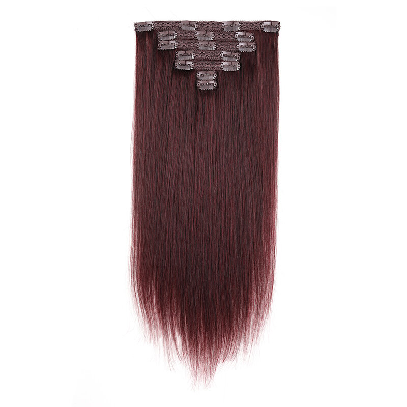 Clip nell'estensione dei capelli s veri capelli umani 12-18 pollici 7 pezzi Clip di estensione dei capelli umani Ins borgogna vino rosso lungo testa piena per le donne