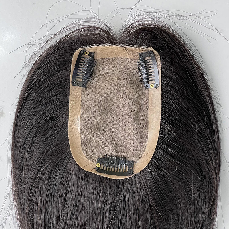 Grampo real do cabelo humano no topper para mulheres, extensões pretas naturais, 12 dentro, cabelo 100% humano