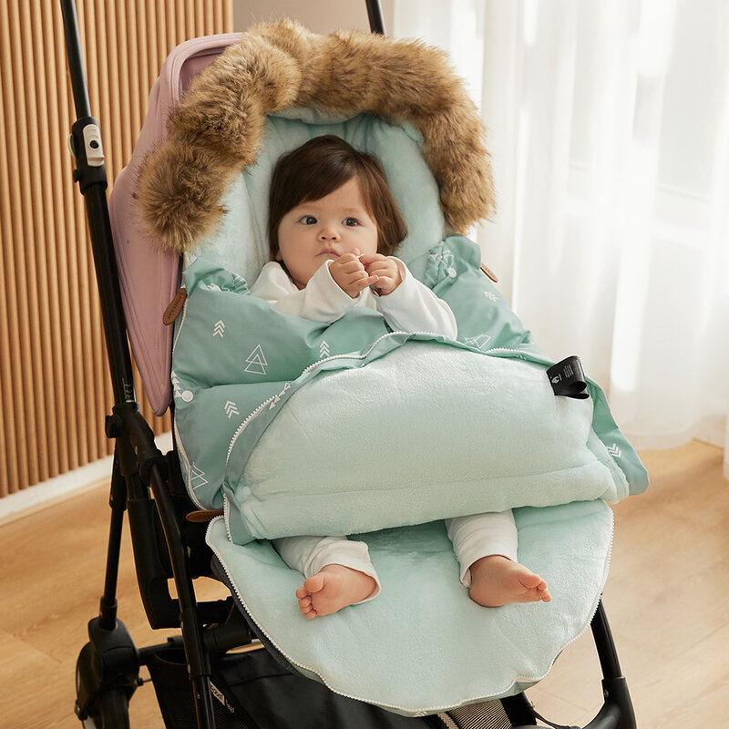 Kantung Tidur Bayi Kantung Kaki Hangat Kerah Bulu Tebal Musim Dingin untuk Kereta Bayi Universal Tempat Duduk Aman Amplop Bayi Baru Lahir untuk Dilepas