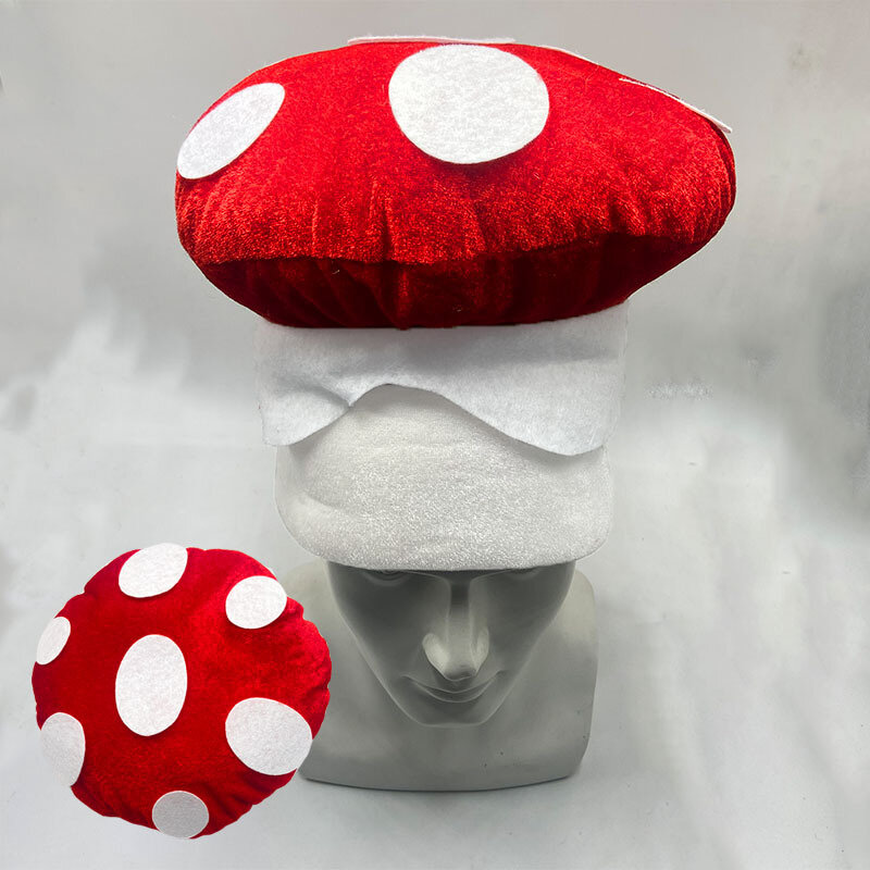 Unisex Women Men Halloween Prop Adult Spotted Mushroom Plush Novelty Hat