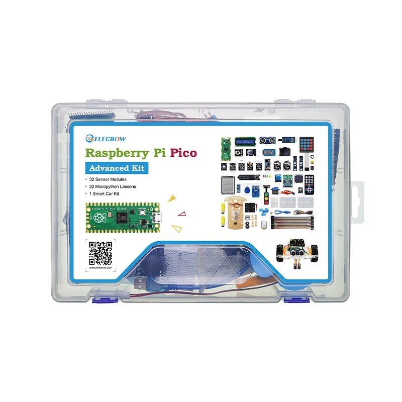 Elecrow Erweiterte Kit für Pico Raspberry PI Pico RP2040 Pico W Kit 32 Module 32 Detaillierte Tutorial 32 Projekte Smart auto Kit