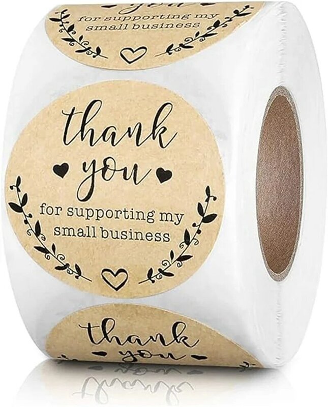 Obrigado por apoiar o meu pequeno negócio adesivos, etiquetas Kraft, adesivo personalizado para padarias, 2 '', 500 etiquetas por rolo