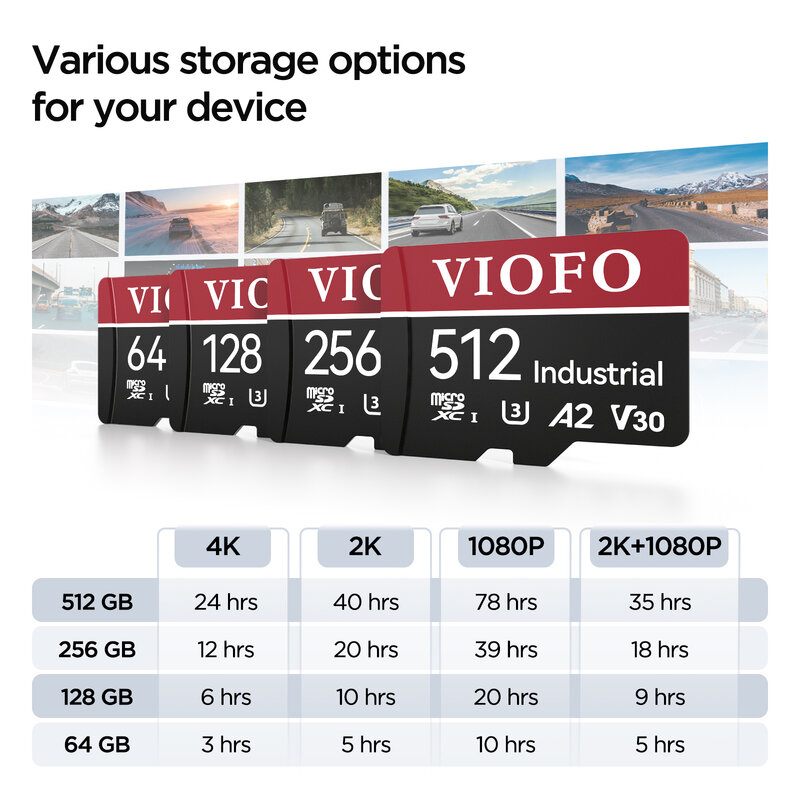 VIOFO 전문 고내구성 메모리 카드 UHS-3, 256GB, 128GB, 64GB, 32GB, 512GB