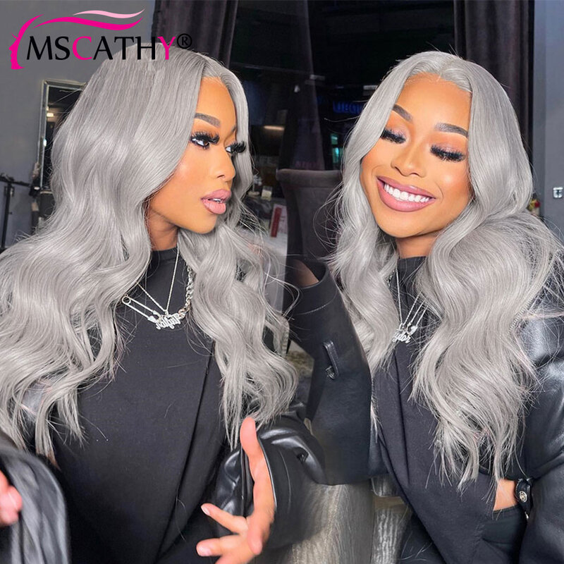 13x4 Silver Grey Human Hair Wigs For Women Body Wave Gray Lace Front Wig Preplucked Brazilian Hair Transparent Lace Frontal Wig