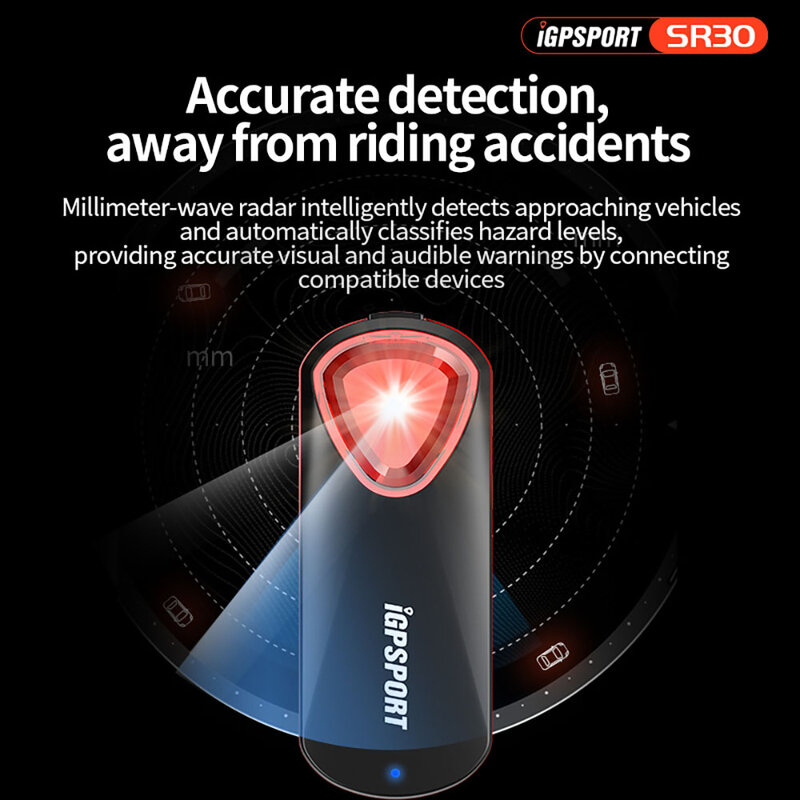 iGPSPORT-luz trasera inteligente SR30 para bicicleta Sensor de freno lámpara de advertencia resistente al agua LED 6 modos