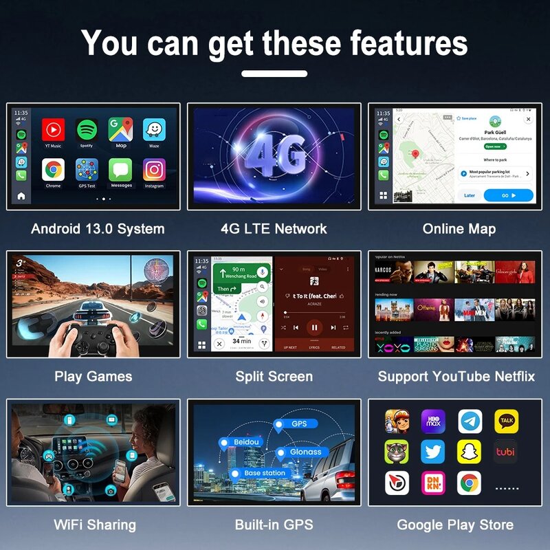 Carlinkit-Wireless CarPlay AI TV Box Plus, Android 13, 8 + 128GB, QCM, 8-Core, 665, 6125, Automático, YouTube, Netflix, 4G, Lte