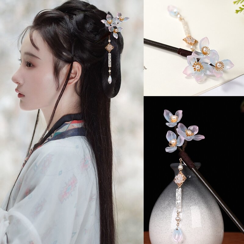 Sandalwood Flower Shape Hairpin Clips Handmade Coiled Wooden Hair Fork Sticks Retro Chinese Hanfu Hair Accessories Jewelry Tiara