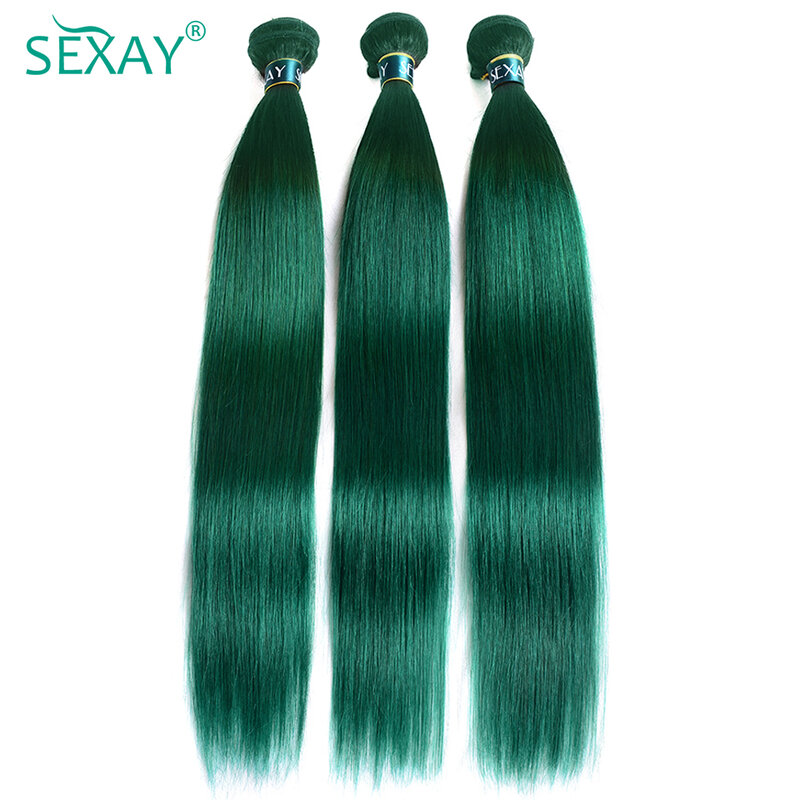 Bundles de tissage de cheveux humains raides verts purs pour femmes, extensions de cheveux indiens bruts, 2 tons, cheveux turquoise ombrés, 1 PC