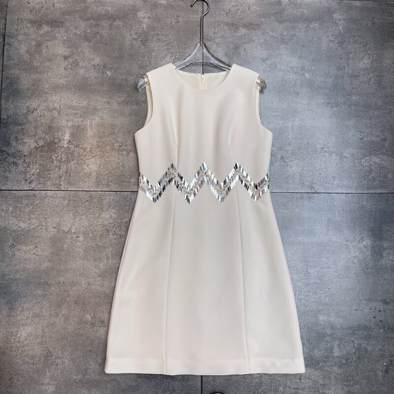 Elegant rhinestones decorated slim fit sleeveless mini dress