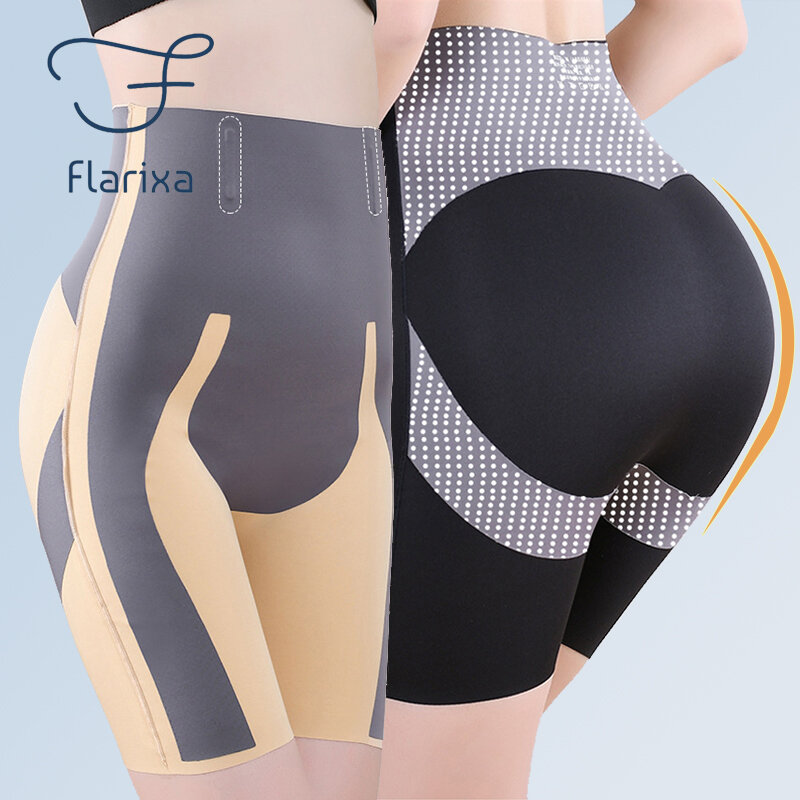Flarixa ผ้าไหมน้ำแข็งไม่มีรอยต่อกางเกงขาสั้นผู้หญิง Body Shaping กางเกงสูงเอวท้องแบนกางเกงยกสะโพกกางเกงชุดชั้นใน
