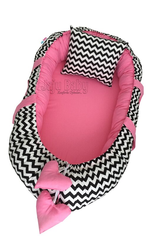 Handmade Black Zigzag Pink Luxury Orthopedic Babynest