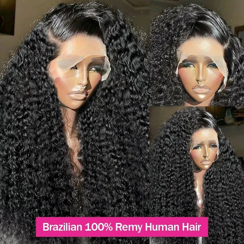 Perruque Lace Front Wig Deep Wave Brésilienne Naturelle, Cheveux Bouclés, HD, 13x6, 40 Pouces, pour Femme