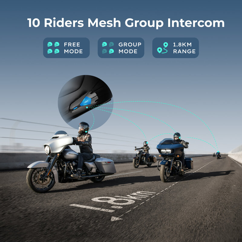 ASMAX Z1 Intercom Moto, Commande Vocale Bluetooth Casque Moto 10 Motocyclistes 1,8 km Interphone Mesh, Charge Rapide / Appairage Universel / Suppression du Bruit / Impermeable IP67