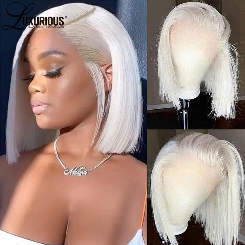 13x4 Platinum Blonde Bob Wig Lace Front Human Hair Wigs 613 Straight Hd Lace Frontal Wig Glueless Pre Plucked Wig Ready To Wear