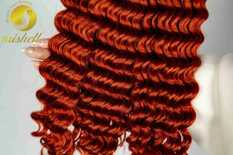 28inch 350# Ginger Orange Human Hair Bulk Deep Wave Human Hair for Braiding 100% Unprocessed No Weft Vingin Hair Bulk Extensions