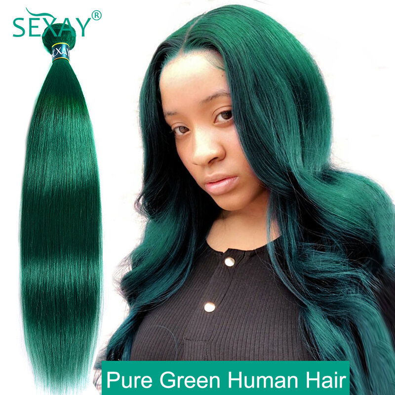 Pacotes retos indianos crus do Weave do cabelo humano para mulheres, 2 tom, Ombre, turquesa, verde puro, 1 Pc