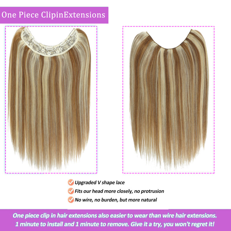 Clipe em V-Shape em extensões de cabelo, 100% cabelo humano, One Piece reto, 5 clipes, 120g, cabelo natural, cabeça cheia