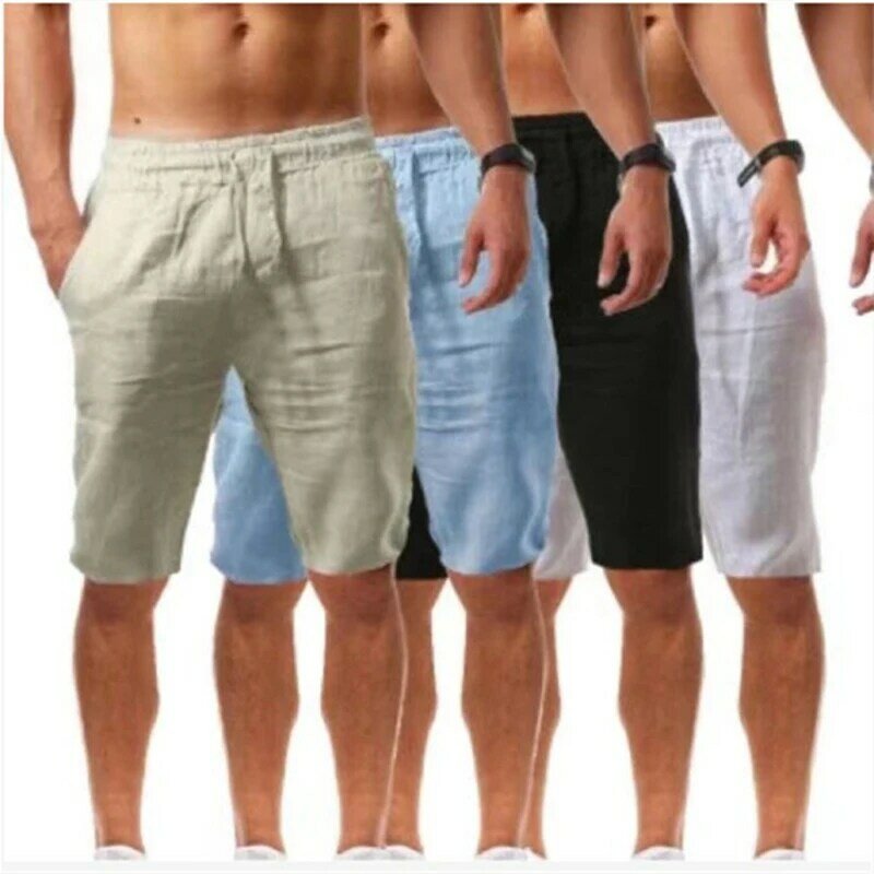 Primavera verão casual bolsos calças shorts botões curtos masculino musculação shorts de algodão linho shorts de corrida bermudas
