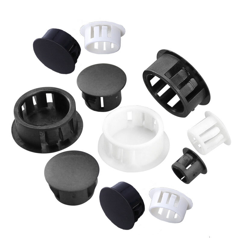 Round Plastic Plug Hole Cover Cap, Snap On Inserções Plug Bung, preto e branco, 5mm-50mm