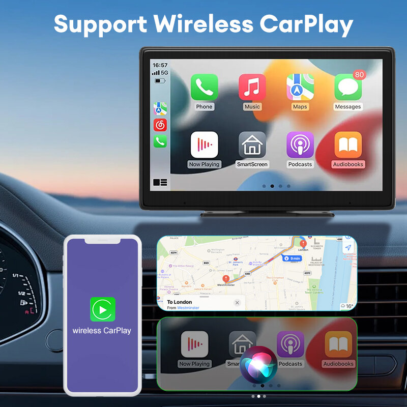 Acodo Radio mobil Auto CarPlay 9 inci, pemutar Multimedia Video layar sentuh portabel dengan USB AUX mendukung kamera tampilan belakang
