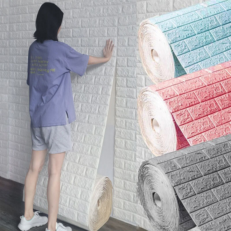 3Dレンガパターンの壁のステッカー、自己粘着パネル、防水、リビングルームの壁紙、家の装飾、70センチメートル * 1メートル