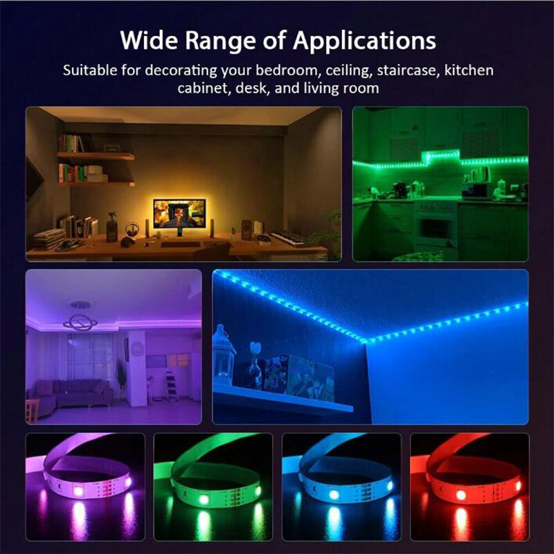 Tira de Luces LED RGB 5050 con Bluetooth, Control por aplicación Wifi, sincronización de música para fiesta, PC, TV, Living R, USB, 1-30M