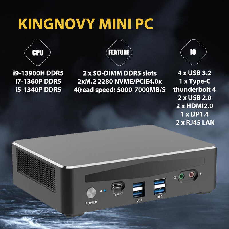 13th Gen 4K Mini Gaming PC Windows 11 Pro Intel i9-13900H i7 13700H 4 Display, 2* HDMI, DP, Type-C Thunderbolt 4.0, 2 Lans 2.5G