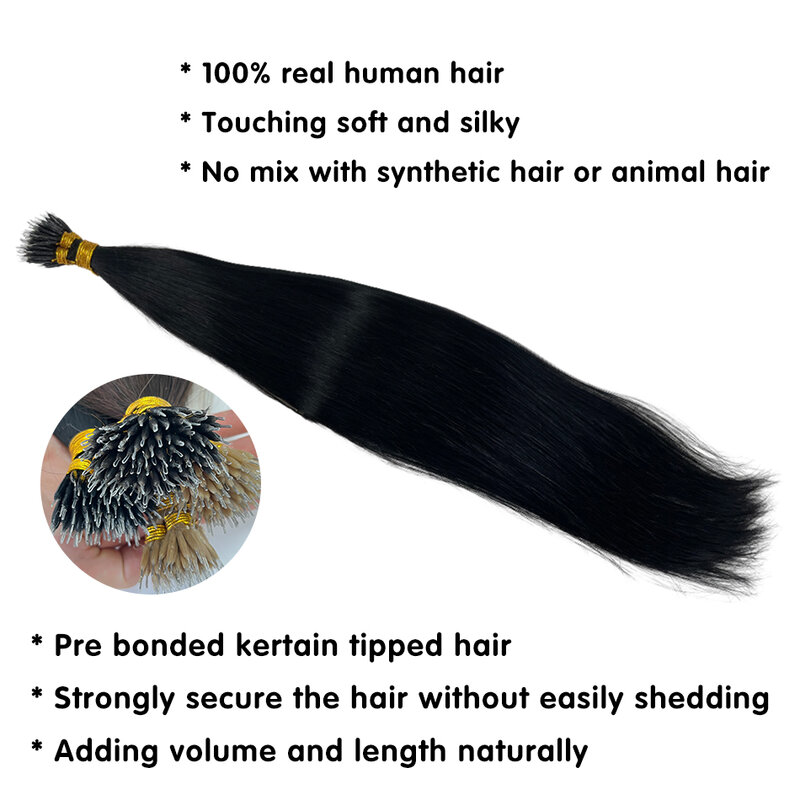SOCalculator-Extensions de cheveux humains droites CharacterRings, 100% cheveux brésiliens, micro perles, extension de cheveux annulaire, 1.0g par brin, 100 pièces par ensemble, 12 "-26"