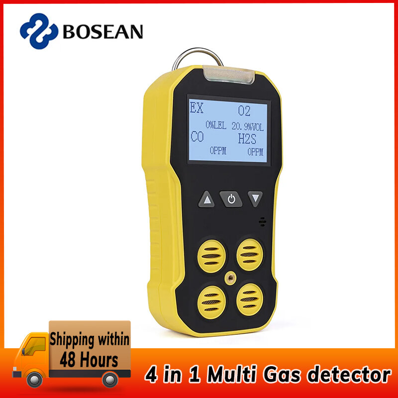 Bosean 4 in 1 Multi Gas Detector O2 H2S CO LEL Gas Meter Oxygen Hydrogen Sulfide Carbon Monoxide Combustible Gas Leak Detector