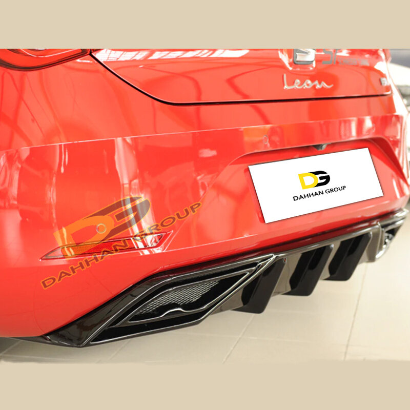 Seat Leon MK4 2020 Rieger Model tylny dyfuzor falbany Spoiler lewy i prawy wyjścia czarny błyszczący fortepianu powierzchnia plastikowa FR Kit