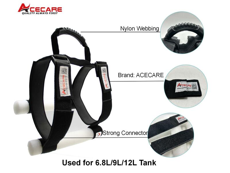 Acecare tangki serat karbon selam Scuba, pegangan tali silinder tekanan tinggi untuk 6,8l/9L/12L 4500psi