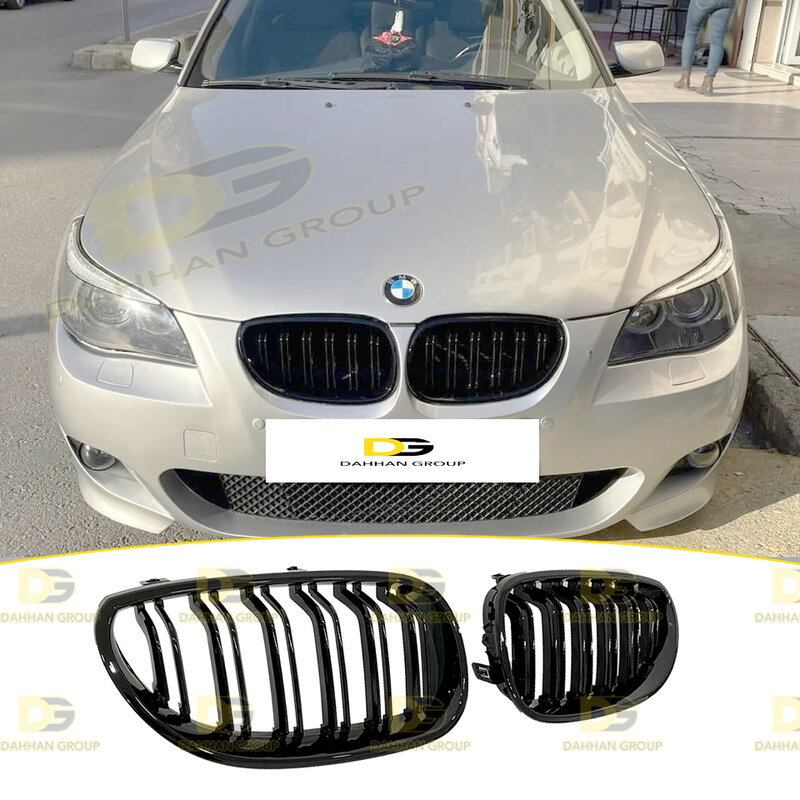 BMW 5 Serie E60 M5 Style Front Grill Grade Dual Doppel Linien Ohne Logo Klavier Glanz Schwarz Hohe Qualität ABS kunststoff