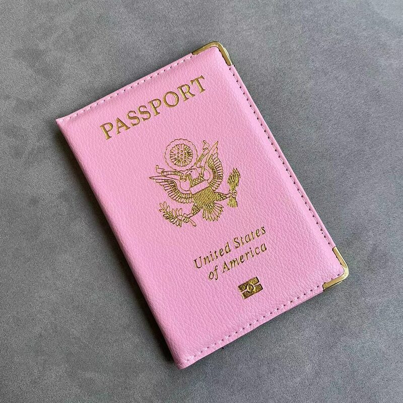 Sarung paspor perjalanan wanita AS tempat paspor unik merah muda lucu tempat paspor perjalanan desainer dompet