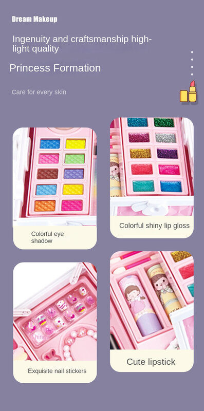 Kit Makeup anak perempuan, hadiah ulang tahun mainan permainan anak dengan kotak kosmetik dapat dicuci