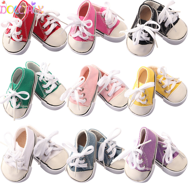 Sepatu Boneka Kanvas 7 Cm untuk 18 Inci Boneka Amerika 11 Warna Sepatu Boneka Kain Sepatu Kets untuk 43 Cm Boneka Bayi Baru Lahir & Anak Perempuan