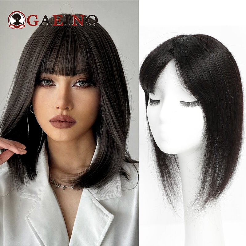 GAEINO 13*12cm 10" 12" 14" Topper Hair Piece z grzywką 100% Real Remy Human Hair Topper dla kobiet z cienkimi włosami Natural Color