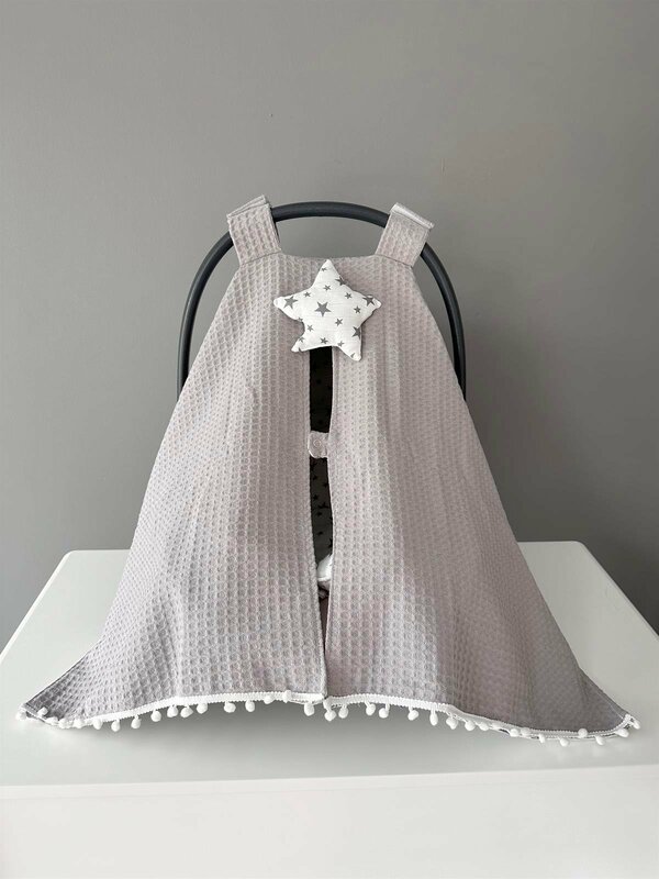 Handmade Gray Star Pique Fabric 100% Organic Stroller Cover