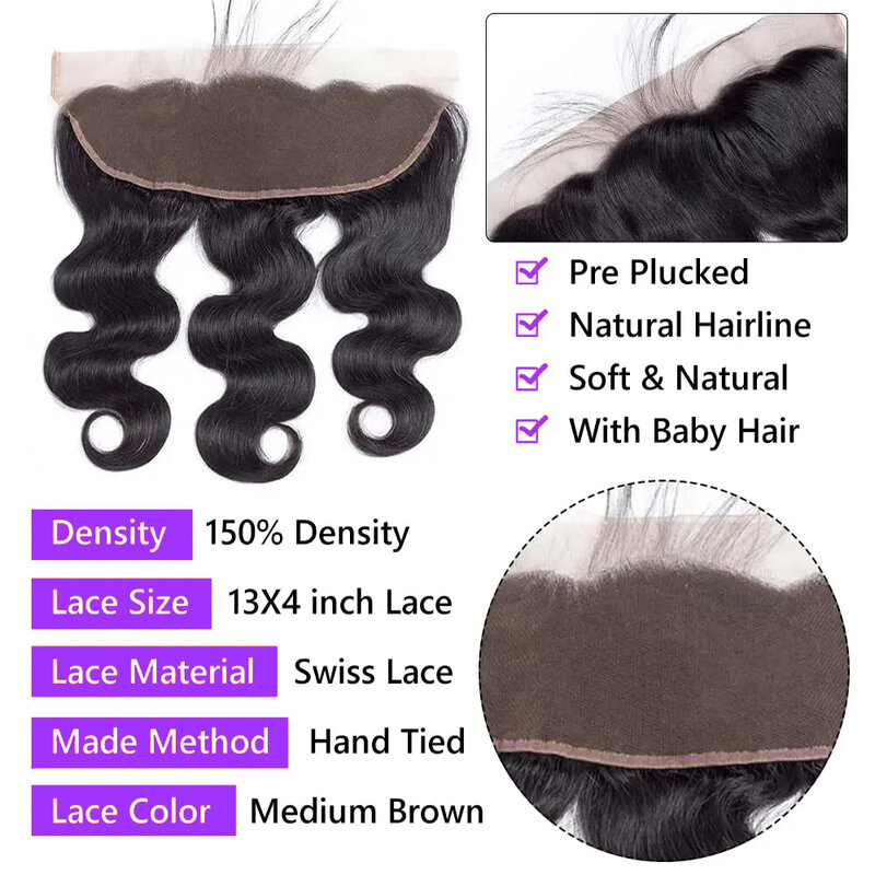Body Wave Bundels Brazilian Hair Weave 3 Bundels Met 13X4 Frontale Virgin Remy Human Hair Bundels 28 30 32 Inch Haarverlenging