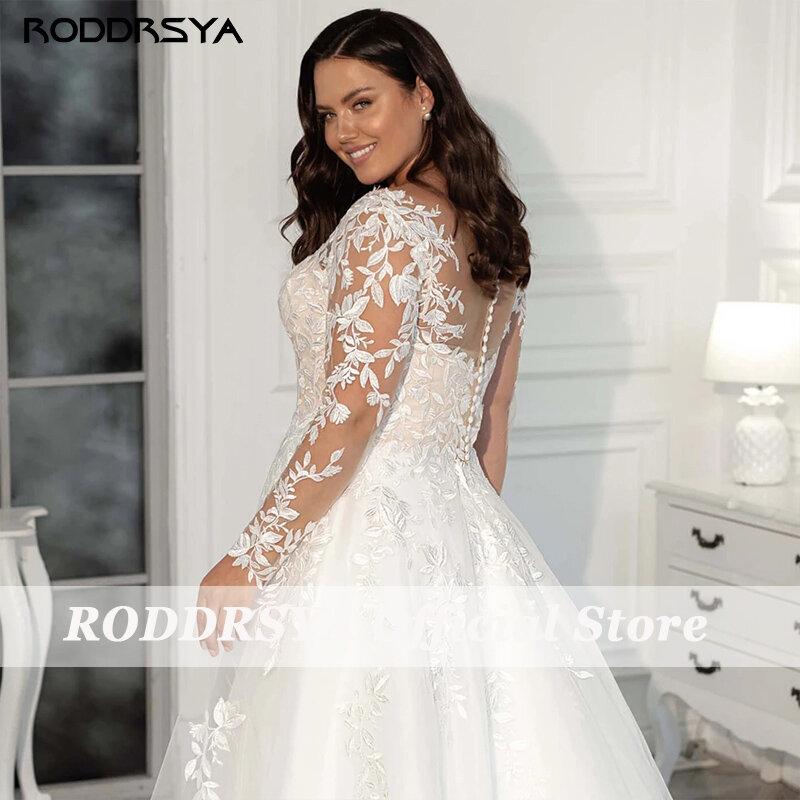 Roddrsya ชุดแต่งงานไซส์ใหญ่พิเศษผ้าลูกไม้แขนยาวหรูหราชุดเดรสเจ้าสาว2023ผ้าทูลล์ปักลายชุดเดรสแฟชั่นสตรี