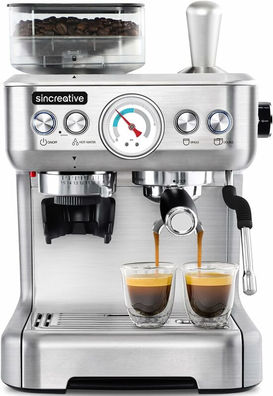 Ekspres do kawy z dużym rabatem i młynkiem, 20-barowy półautomatyczny ekspres do kawy espresso ze spieniaczem do mleka dla domu